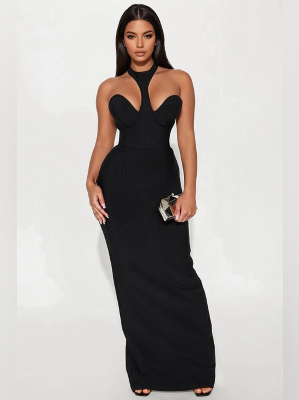 Fashion Nova women’s Black Halter Cutout bandage Maxi Dress size M